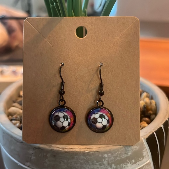 Hand Crafted Jewelry - Hand Crafted Soccer Ball Dangle Earrings